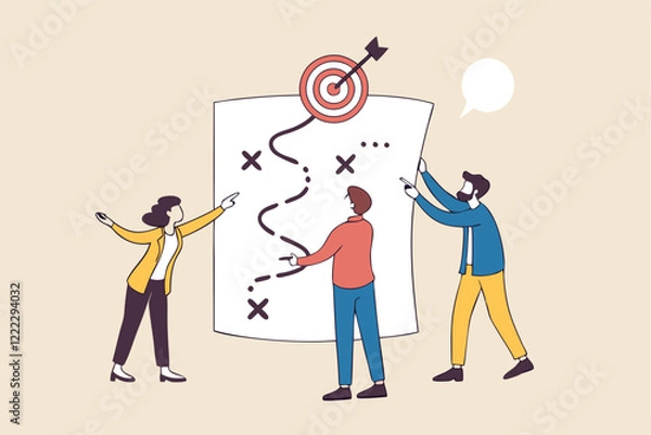 Fototapeta Strategic planning, plan to overcome difficulty or obstacle to reach goal or target, team brainstorm or competitor analysis