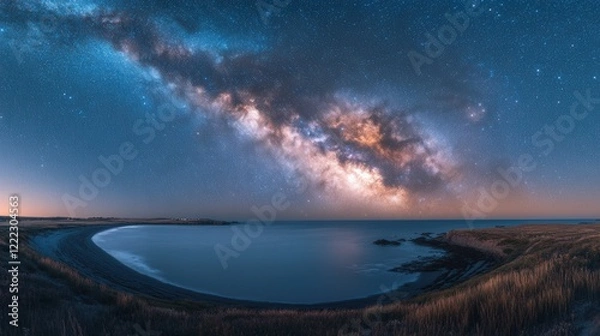 Obraz Calm body of water reflecting trees and sky in a serene natural landscape during daytime
