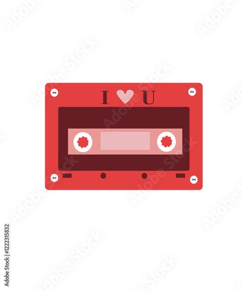 Fototapeta Audio cassette with love songs. Portable music device. Vector illustration in flat style
