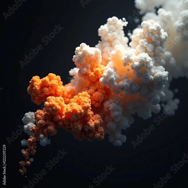 Obraz Granata che esplode in un effetto di fumo bianco grigio e arancione sul fondo nero con dettagli di metallo, militare, granata