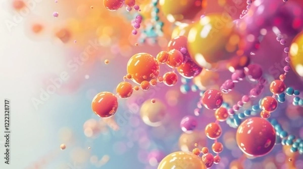 Fototapeta Abstract DNA helix with vibrant molecular structures symbolizing hormone balance and wellness, clean white background with ample copy space for text or design