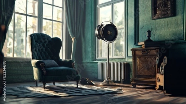Fototapeta Vintage armchair in a classic room with soft natural light