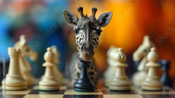 Fototapeta A unique chessboard, unique chess pieces. We contribute to a better gaming experience. Black and white chessboard. AI generated image