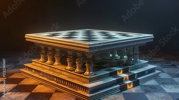 Fototapeta A unique chessboard, unique chess pieces. We contribute to a better gaming experience. Black and white chessboard. AI generated image