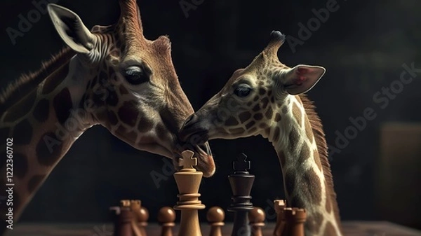 Fototapeta Animals playing chess are thinking about their next move. AI-generated image