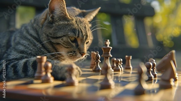 Fototapeta Animals playing chess are thinking about their next move. AI-generated image