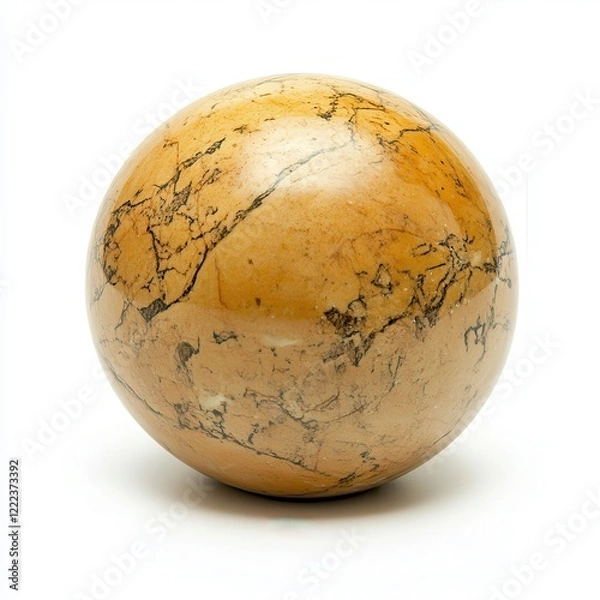Fototapeta Polished stone sphere on white, detailed texture, background blur