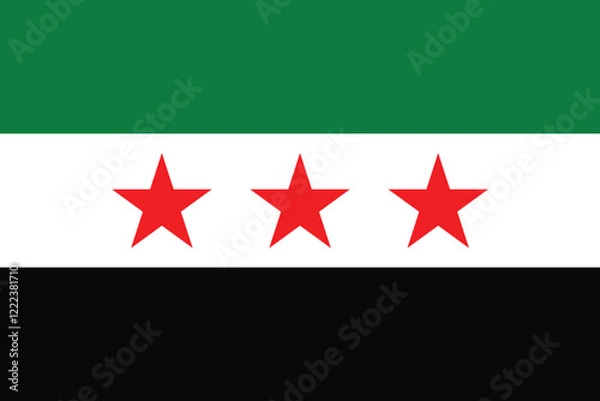 Obraz Flag of Syria with green, white, and black color stripes and three red stars in the center
