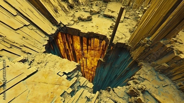 Fototapeta Abstract Golden Canyon Digital Art, Futuristic Grunge Texture