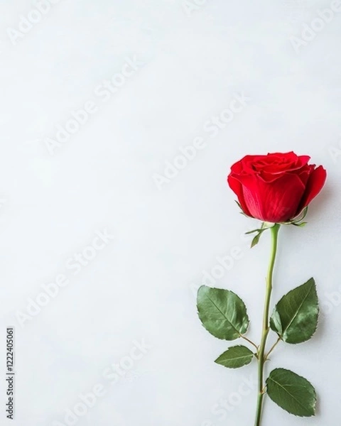 Fototapeta This composition features a delicate red rose beautifully placed on a clean white surface.