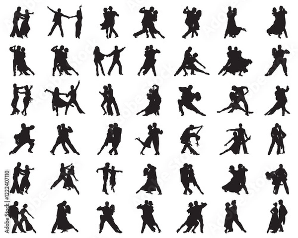 Obraz Black silhouettes of tango players on a white background	