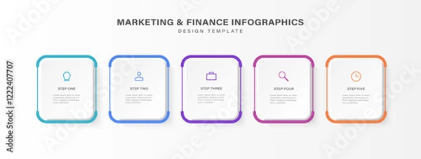 Fototapeta Startup project boosting research rectangular choice infographic chart design template. Business success infochart with 5 steps