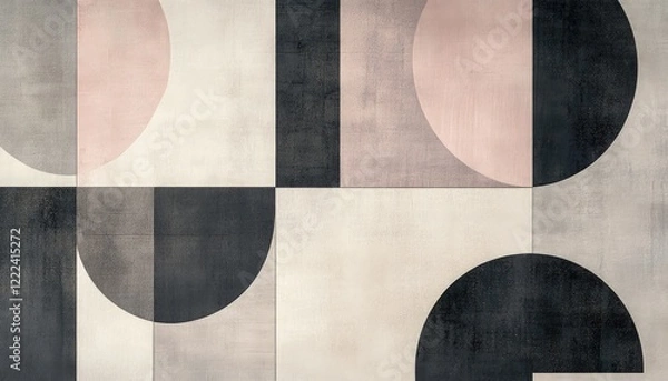 Fototapeta Abstract Geometric Art: Mid-Century Modern Design with Neutral Tones and Circular Shapes