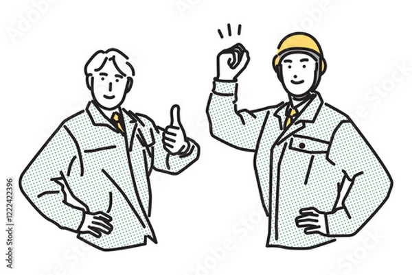 Obraz シンプル　イラスト　グッドサインとガッツポーズの男性二人