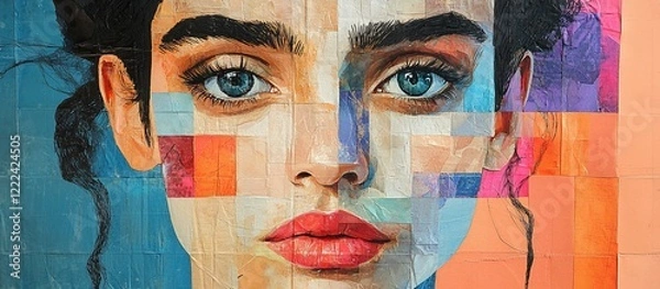 Fototapeta Abstract Colorful Portrait of a Woman with Blue Eyes