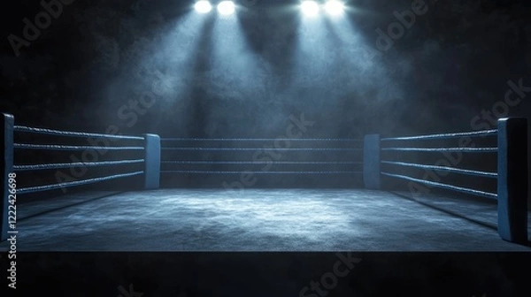 Obraz Empty professional boxing ring in the dark, illuminated spotlight. Sport background.