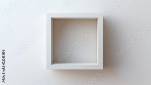 Fototapeta Empty square niche in white wall. Realistic 3d vector illustration of showcase interior shelf for goods display. Light gallery box stand or bookshelf mockup for product presentation and exposition.