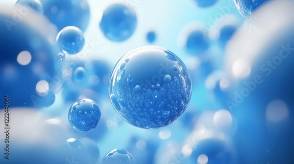 Fototapeta Abstract blue bubbles, dynamic design, 3d render, Generative AI