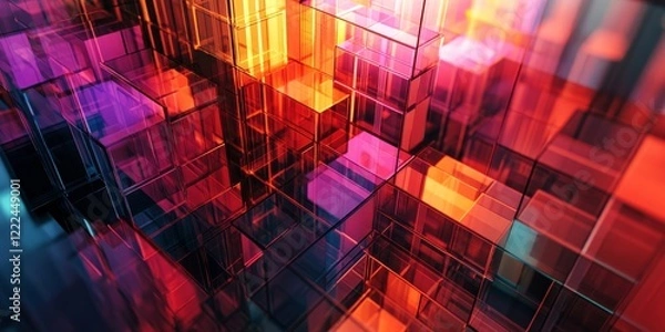 Fototapeta Abstract colorful grids, layered design, 3d render, Generative AI