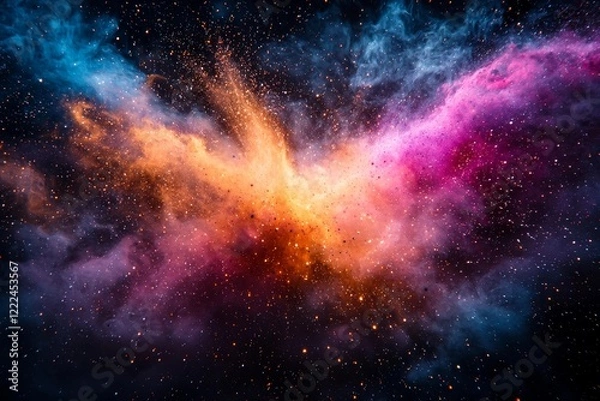 Fototapeta Mesmerizing Cosmic Explosion of Glowing Orb Unleashing Shimmering Light Particles and Vibrant Energy Waves