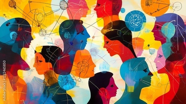 Fototapeta Abstract group psychology symbols unravel complexities of social dynamics and interpersonal relationships mapping collective behavior and the subtle nuances of human connection