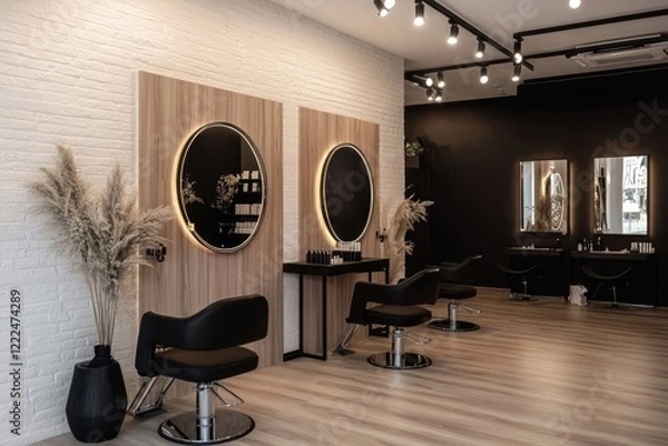 Obraz An elegant showcase of a hairdresser salon emphasizing women's beauty and style. 