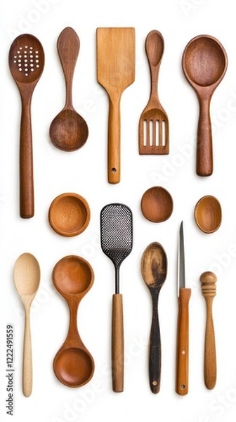 Obraz A Collection of Exquisite Wooden Kitchen Utensils, Perfect for a Rustic Kitchen