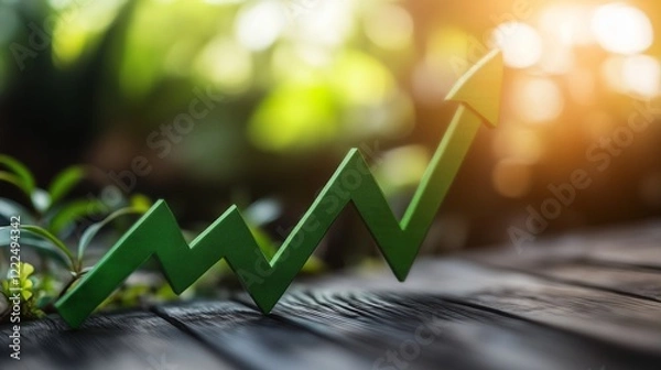Fototapeta Economic growth graph: creative abstract modern 3D background in green tones with futuristic design elements, symbolizing innovation, progress, and sustainability in financial and economic development