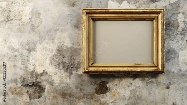 Fototapeta Empty Golden Frame on Textured Concrete Wall, Mockup Template.