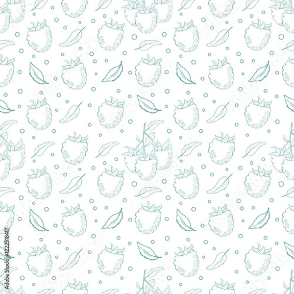 Fototapeta Cute green summer seamless pattern with doodle style illustrations. Simple design. Perfect decoration for textiles, gift paper and other printed products.