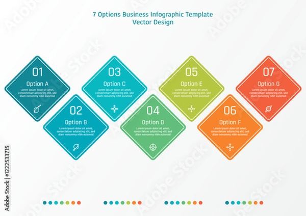 Fototapeta 7 options business infographic template, group of diamond square shape frame with number and symbols