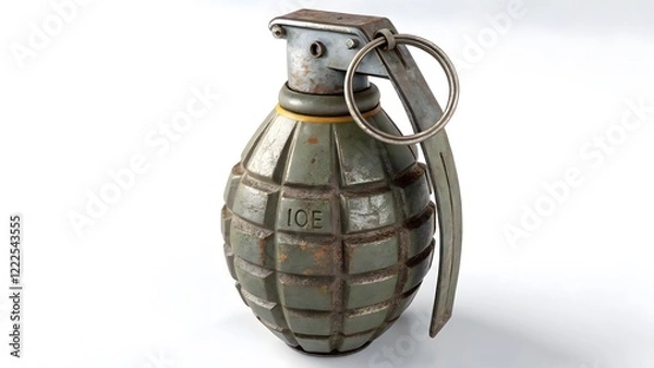 Fototapeta Realistic Military Hand Grenade with Weathered Metal Casing V2