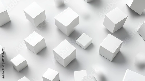 Fototapeta Minimalist White Cubes Abstract Pattern, 3D Rendering on Light Background.