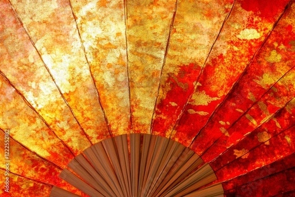 Obraz Vibrant Red and Gold Umbrella with Abstract Artistic Patterns