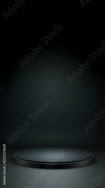 Fototapeta Empty Black Metallic Podium in Dark Studio Background for Product Placement Presentation