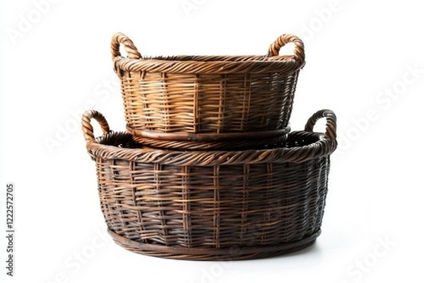 Fototapeta Two Stacked Wicker Baskets: A Rustic and Elegant Storage Solution for Home Organization