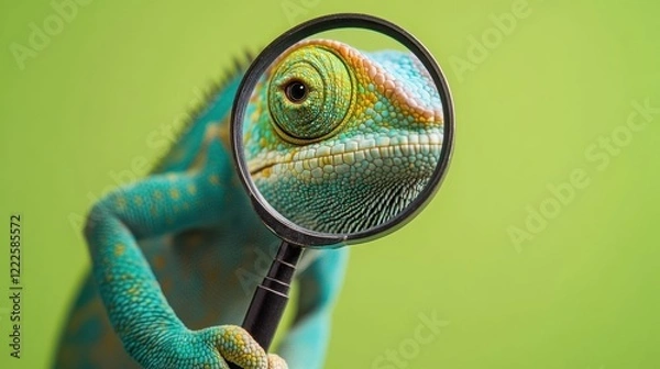 Obraz A chameleon holds a magnifying glass.