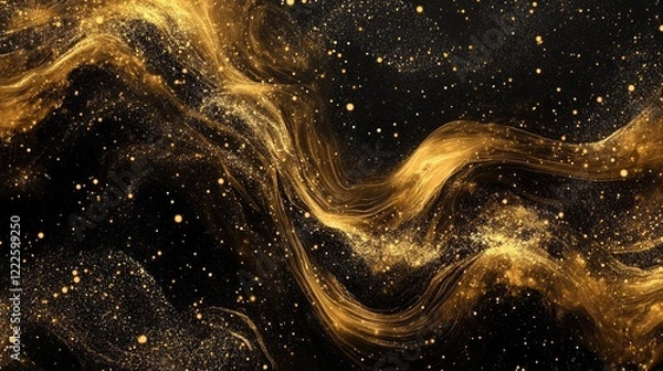 Fototapeta Gold and black particle wave background