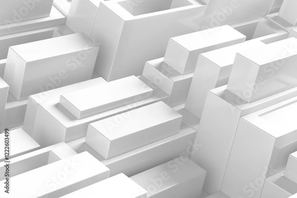 Fototapeta Geometric white blocks pattern, minimalistic abstract background design for modern decor. 3d render.