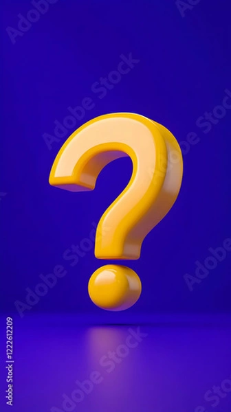 Obraz 3D Yellow Question Mark Floating on a Purple Background: A Symbol of Inquiry and Curiosity