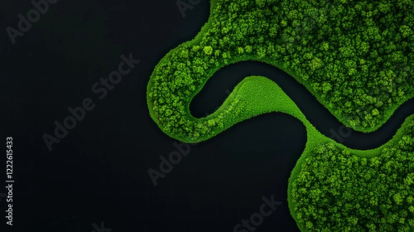 Obraz An aerial view of winding rivers cutting through lush greenery, highlighting the harmonious design o