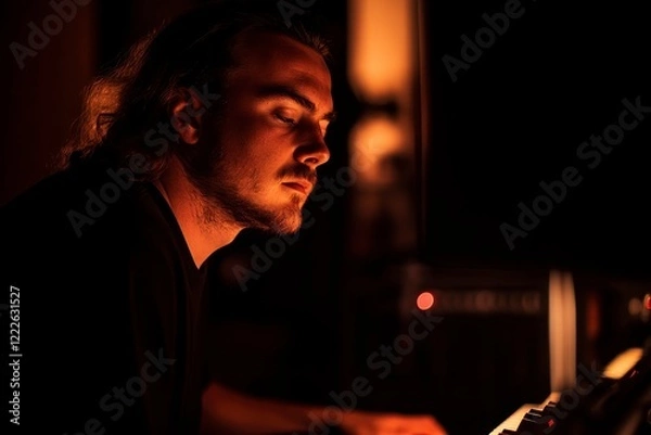 Fototapeta Cinematic Studio Portrait of Musician, capturing artistry and emotion, vibrant colors, expressive pose, intimate atmosphere, creative lighting techniques