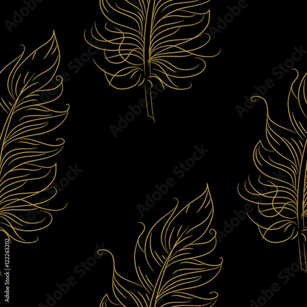 Obraz Golden feather decor seamless pattern. Vector illustration for your design