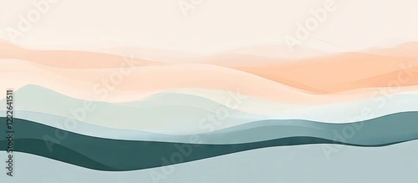 Obraz Minimalist modern background with soft pastel waves in peach, mint, and teal creating a serene, calming atmosphere ideal for projects.