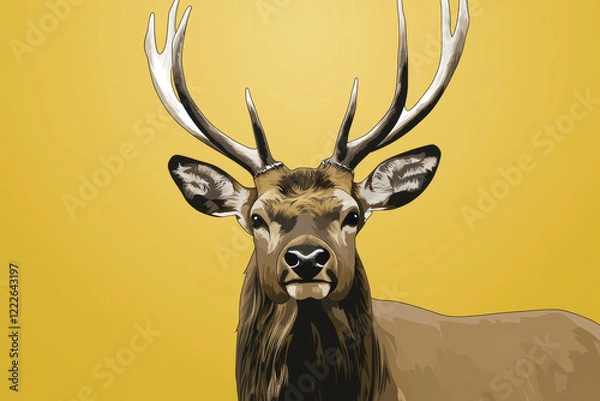 Fototapeta Illustration of deer with antlers on yellow background