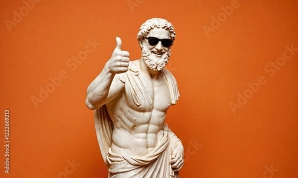 Obraz A marble statue of the Greek god smiling and wearing sunglasses, giving two thumbs