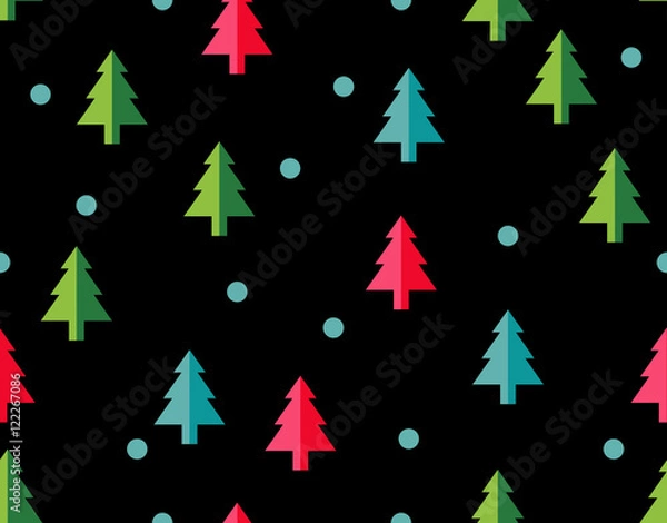 Fototapeta Seamless pattern Christmas trees for new year greeting card/wallpaper background. Vector Illustration.