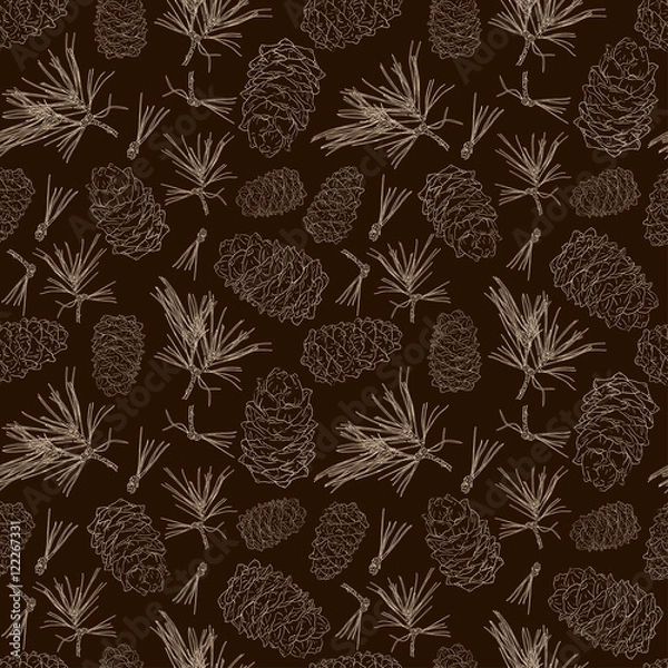 Fototapeta Seamless background from fir tree branches and fir cones