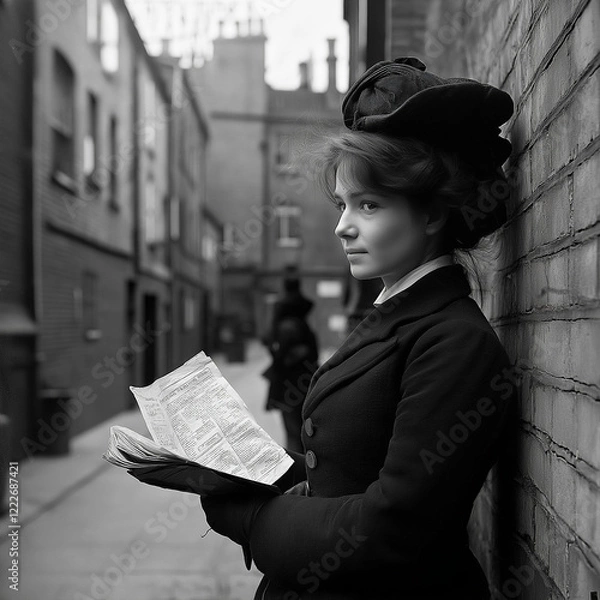 Obraz Black and White Portrait of a Female Journalist in 1890s London