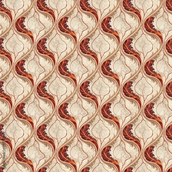 Fototapeta Intricate Floral Pattern: An elegant and seamless pattern featuring ornate, intertwined floral motifs in a rich, burgundy hue, rendered against a textured background.